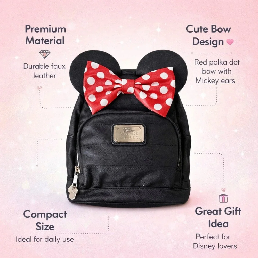 Disney Minnie Mouse Polka Dot Bow Women's Mini Backpack, Black
